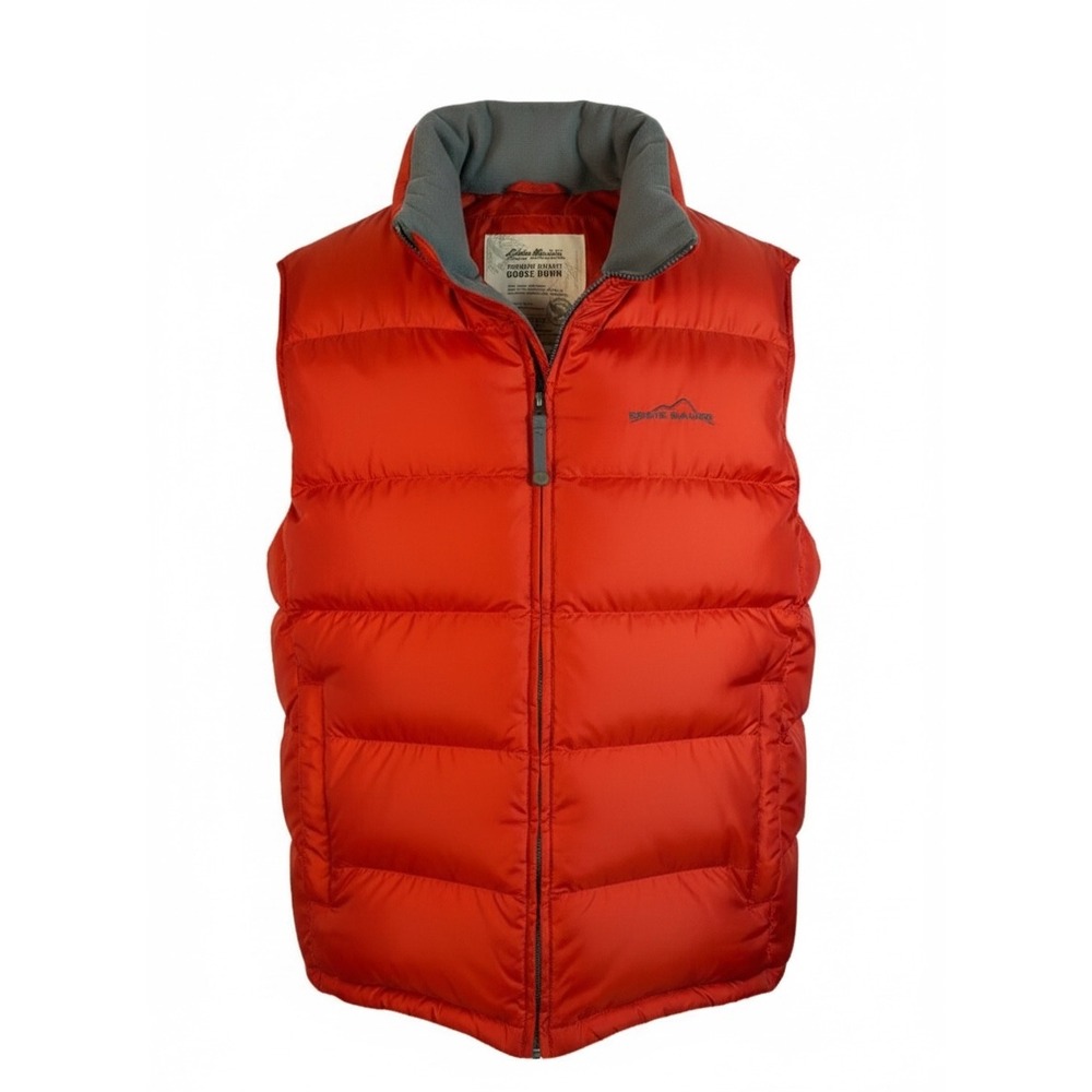 Eddie Bauer Goose Down Puffer‎ Vest Men M Orange Full Zip Gorpcore Fall  Hiking